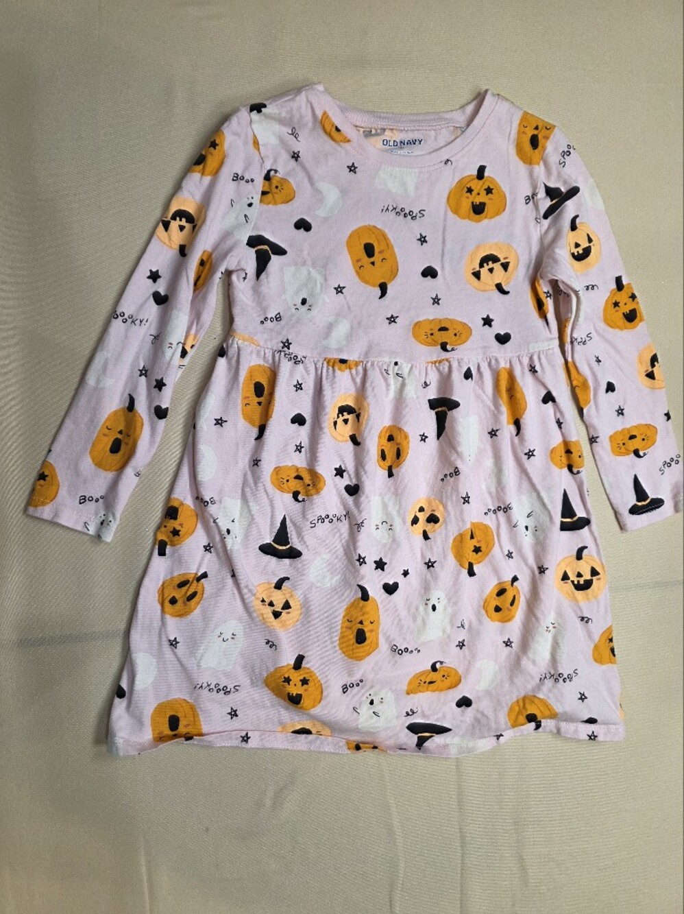 Old Navy Girls 5T Pink Halloween Pumpkin Ghost Dress Long Sleeve